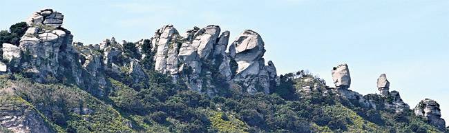 목포∼서거차도 항로 주변의 무인도인 백야도의 기암으로 이어진 능선. 위태롭게 서 있는 집채만 한 바위들이 마치 이스터섬의 모아이 석상처럼 보인다.