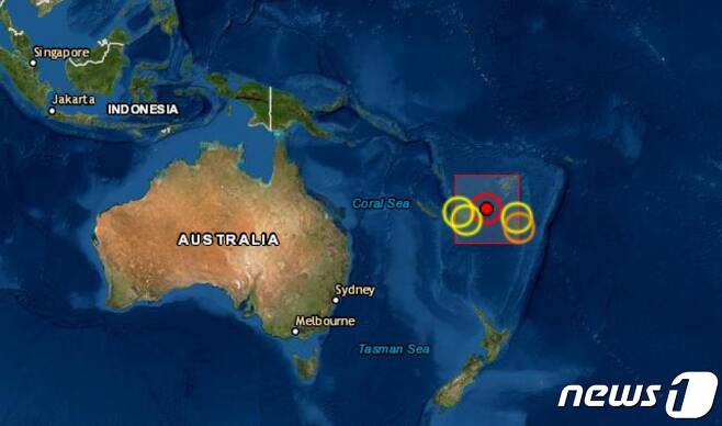 피지섬 수바 남서쪽 해역에서 지진이 발생했다.(붉은 점 지역) <출처=유럽지중해지진센터>