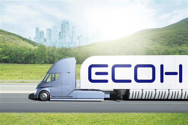 현대글로비스의 친환경 브랜드 ‘에코’(ECOH)의 수소 운반 트럭 이미지.현대글로비스 제공