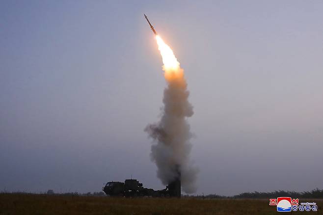 North Korea said it test-fired a new type of anti-aircraft missile being launched a day earlier. (KCNA-Yonhap)