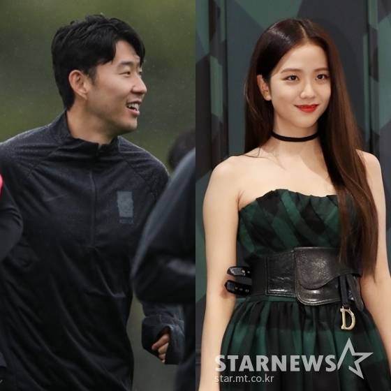 축구대표팀 에이스 손흥민(왼쪽)이 2022 카타르 월드컵 아시아지역 최종예선 A조 시리아와의 3차전을 앞둔 축구 국가대표팀의 손흥민이 6일 경기도  파주트레이닝센터(NFC)에서 훈련하고 있는 모습과 걸그룹 블랙핑크 멤버 지수 /사진=대한축구협회, 뉴스1, 스타뉴스