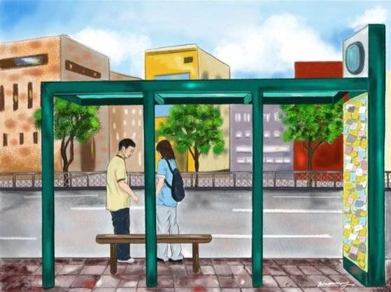 드라마 '네 멋대로 해라'의 버스정류장 신. 아이패드. [그림 홍미옥]