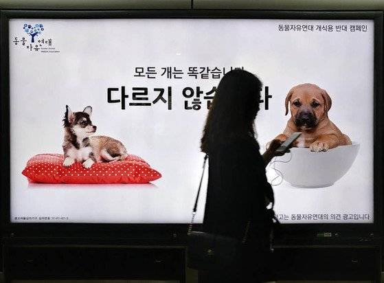 서울 시내에 설치됐던 개고기 반대 광고판. [중앙포토]