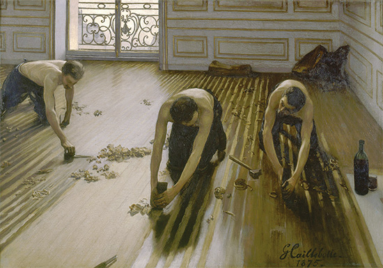‘마루 닦는 사람들(Les raboteurs de parquet, 1875년)’. 2회를 맞이한 인상주의 전시에 출품됐던 카유보트의 8점 가운데 한 점이다.