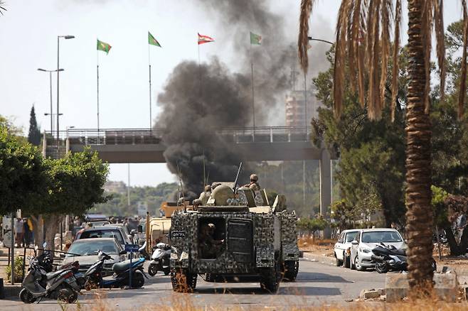 레바논 베이루트 타유네 지역에서 14일(현지시간) 충돌이 발생했다. 베이루트 | 신화연합뉴스