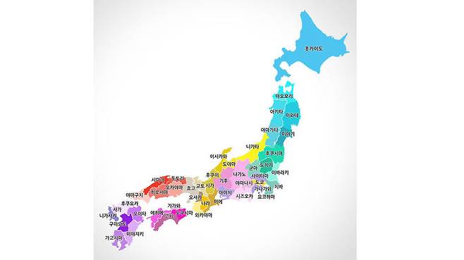 남서쪽 끝 남중국해의 오키나와만 빠져 있는 일본 광역 지방자치단체 위치와 이름 (이미지 출처 : 구글)