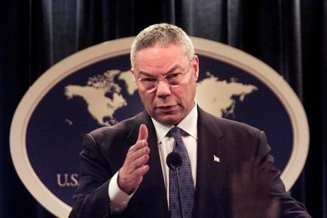 콜린 파월 미국 전 국무장관이 '9·11 테러'가 벌어진 후인 2001년 9월 17일 기자회견에서 발언하고 있다. 워싱턴=AP 연합뉴스