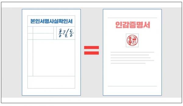 본인서명사실확인서는 인감증명서와 동일한 효력이 있다.(출처=행정안전부)