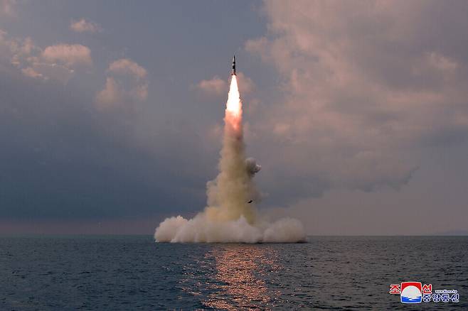 Rodong Sinmun reported at the top of its second page Wednesday that North Korea’s Academy of Defence Science had “test-fired a new type submarine-launched ballistic missile on Tuesday.” North Korean leader Kim Jong-un was not present at the launch. (KCNA/Yonhap News)