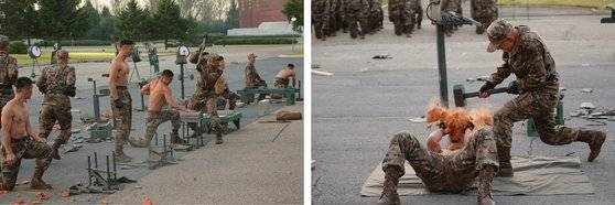 북한이 노동당 창건 76주년을 맞아 국방발전전람회 '자위-2021'를 11일 3대혁명 전시관에서 개막했으며 김정은 당 총비서가 참석해 기념연설을 했다고 당 기관지 노동신문이 12일 보도했다. 개막식에 앞서 인민군전투원들이 격술시범을 선보이고 있다.   연합뉴스