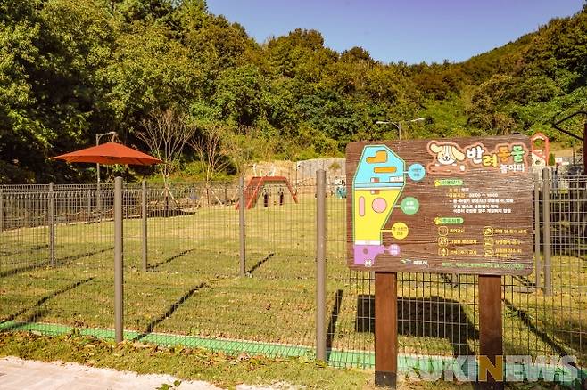 전남 서남권 최초로 반려인과 반려견이 목줄없이 교감하면서 마음껏 뛰어놀 수 있는 ‘반려동물 놀이터’가 목포시 옥암동 부주산에 조성됐다.[사진=목포시]