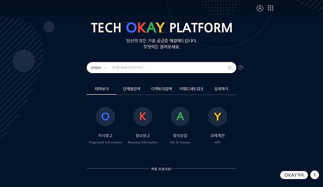[서울=뉴시스] 현대제철 기술지식 공유플랫폼 TECH OKAY 플랫폼 메인화면 (이미지=현대제철 제공) *재판매 및 DB 금지