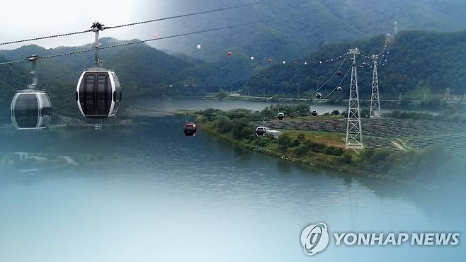 도심 전경이 한눈에…호수 케이블카 개장 (CG) [연합뉴스TV 제공]