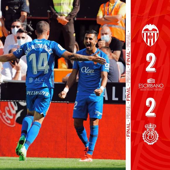 마요르카가 23일(한국시간) 스페인 발렌시아의 메스타야에서 열린 발렌시아와의 2021-22 라리가 10라운드 원정 경기에서 2-2 무승부를 기록했다. [사진=마요르카 구단 공식 트위터 캡처]