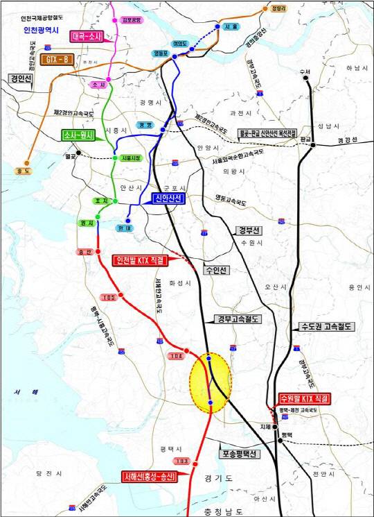 서해선복선전철 '서해 KTX' 위치도.  [사진=충남도]