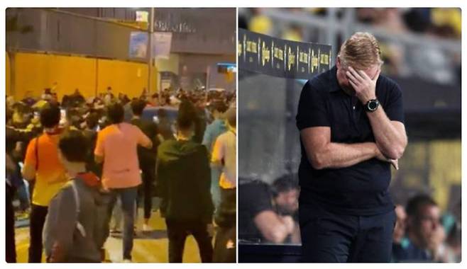 25일 엘클라시코 패배 이후 바르셀로나 쿠만 감독의 차량이 팬들에게 둘러싸여 공격을 받았다. 스포츠바이블 캡처