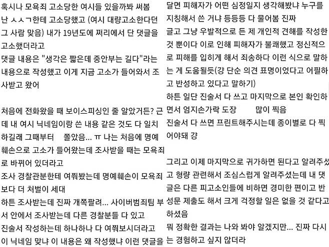 성시경에 악성 댓글을 달았다고 모욕죄로 고소당한 누리꾼의 후기 / 사진=온라인 커뮤니티 캡처