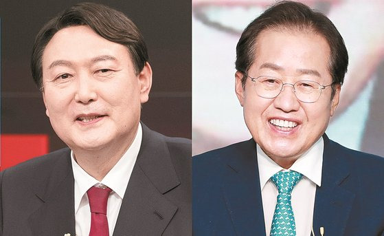 국민의힘 대권주자인 윤석열 전 검찰총장과 홍준표 의원. 뉴스1