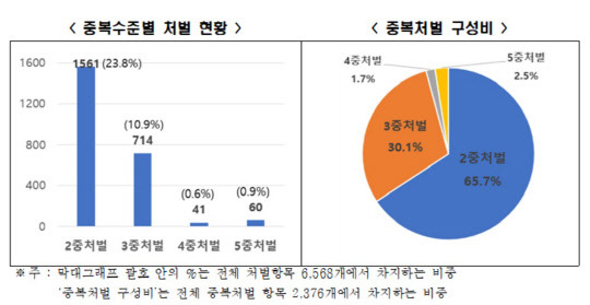 전경련이 조사한 경제법률 형벌규정 중복처벌 현황.<전경련 제공>