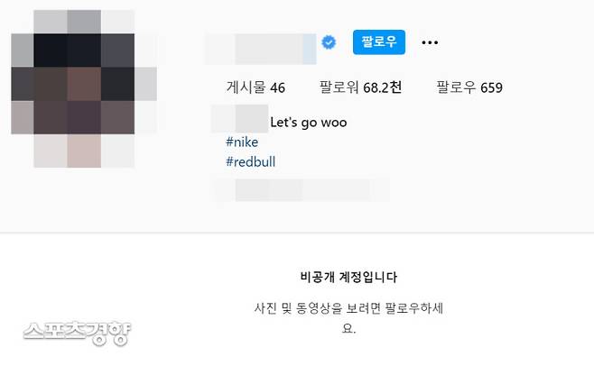 관련한 논란이 확산되자 A씨는 자신의 인스타그램 계정을 비공개로 전환했다. 인스타그램 캡처