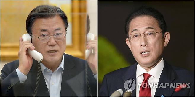 문재인 대통령, 기시다 일본 총리와 한-일 정상 통화 (서울=연합뉴스) 문재인 대통령이 10월 15일 오후 청와대 관저 회의실에서 기시다 후미오 일본 총리와 통화를 하고 있다[청와대 제공, 교도통신. 재판매 및 DB 금지] jjaeck9@yna.co.kr
