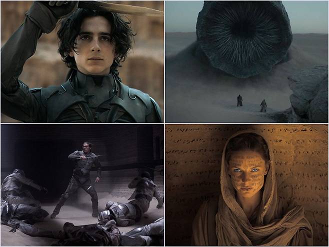 올 10월 개봉한 드니 빌뇌브 감독의 '듄', 스틸 이미지들. 극강의 비주얼과 액션 스펙터클을 보여준다.