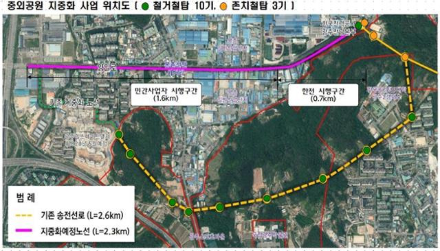 광주광역시 북구 중외공원 송전선로 지중화 사업 위치도