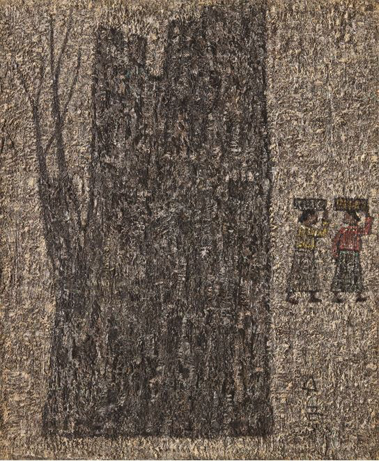 박수근, 고목과 여인, 1960년대 전반, 캔버스에 유채, 45x38cm, 리움미술관