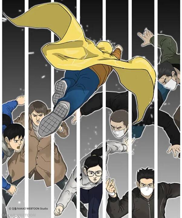 강풀 웹툰 <브릿지>의 한 장면. 초능력자 시리즈에 나오는 인물들이 모여있다. 카카오웹툰 제공