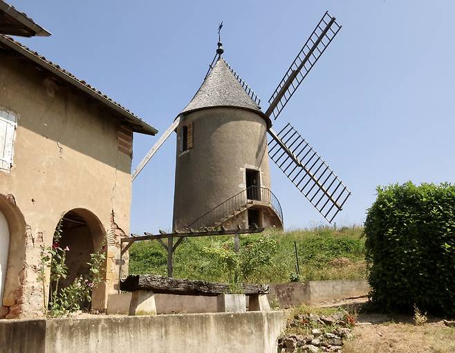 프랑스 부르고뉴 보졸레(Beaujolais) 지역에는 품질 좋은 밭 ‘크뤼(Cru)’가 10군데 있는데, 그중 하나가 ‘보졸레의 왕’이라는 ‘물랭 아방(Moulin-à-Vent)’이다. ‘풍차’라는 뜻으로 실제 15세기에 만들어져 450년간 사용되던 풍차가 마을 한가운데 있다. /박진배 뉴욕 FIT 교수
