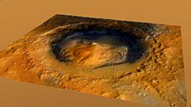 화성의 게일 분화구. 큐리오시티는 이 지역을 탐사하여 화성의 물이 일시에 사라져버린 것이 아니라는 사실을 밝혀냈다. 사진=NASA/JPL-Caltech/ESA/DLR/FU Berlin/MSSS