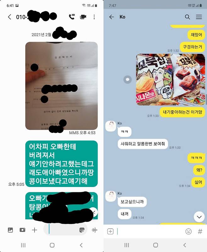 배우 고세원 사생활 폭로자가 공개한 문자, 카카오톡 메시지. 사진=네이트판