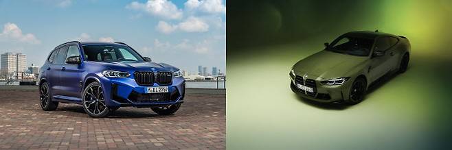 BMW의 ‘뉴 X3 M 컴페티션 마리나 베이 블루 에디션’(왼쪽)과 ‘뉴 M4 쿠페 컴페티션 M xDrive 퍼스트 에디션’(오른쪽). (사진=BMW)