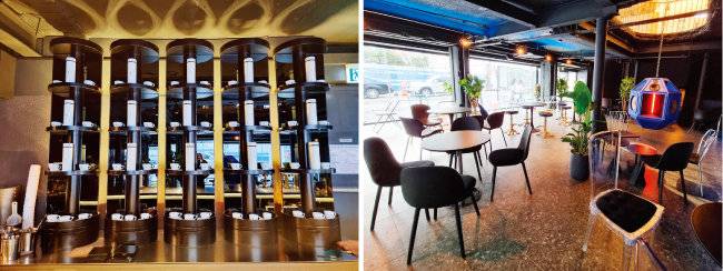 ‘카페 브이’는 낮에는 에스프레소 바로, 6시 이후에는 칵테일 바로 운영된다. [구희언 기자]