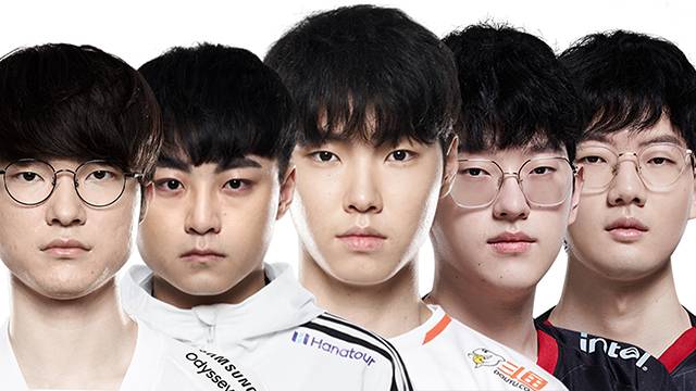 왼쪽부터 한국인 프로게이머 페이커, 쇼메이커, 쵸비, 스카우트, 바이퍼. 사진=2021 리그오브레전드 월드챔피언십 프로필