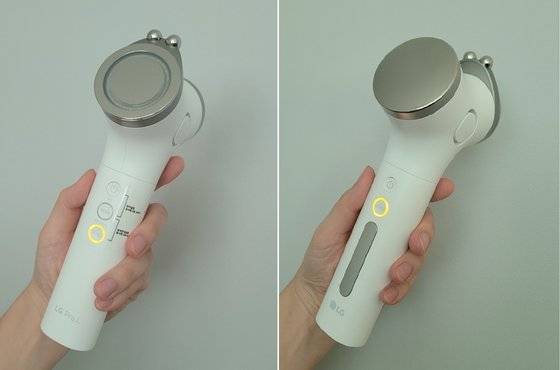 LG 프라엘 인텐시브 멀티케어는 한 개의 기기에 탄력 관리(왼쪽)와 눈 관리(왼쪽 위), 진정 관리(오른쪽) 등 세 가지 기능을 넣은 '올인원' 제품이다. 김경진 기자