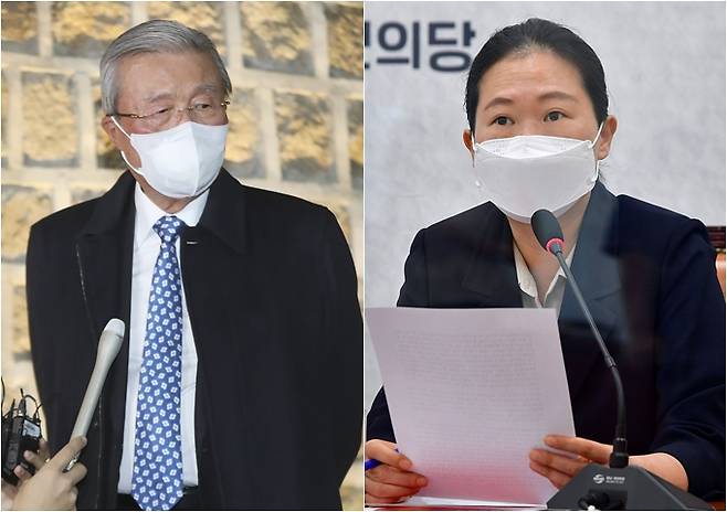 권은희 국민의당 원내대표(오른쪽)가 김종인 국민의힘 총괄선대위원장의 야권 후보 단일화 관련 발언을 비판했다. /사진=뉴스1