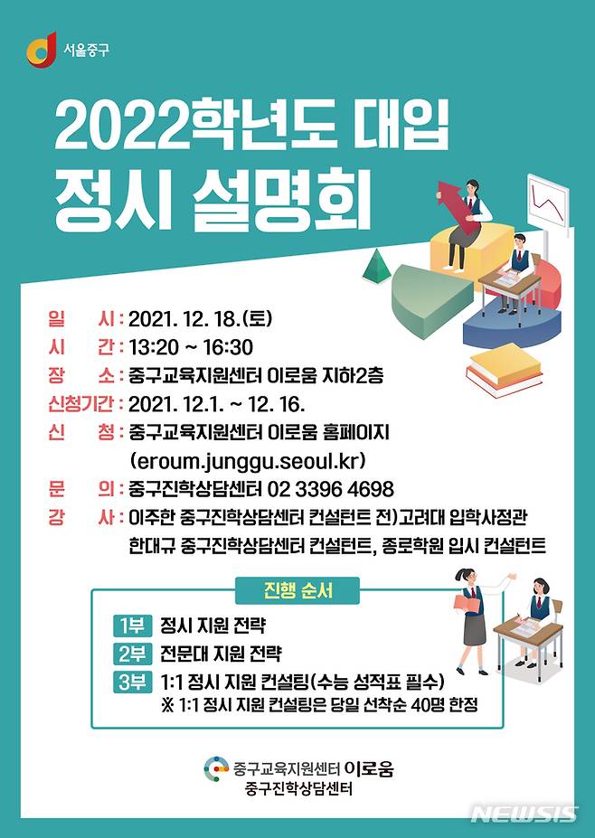 [서울=뉴시스]서울 중구가 오는 18일 오후 중구교육지원센터 '이로움'에서 '2022학년도 대입 정시 설명회'를 연다. (사진=중구 제공). 2021.12.08. photo@newsis.com