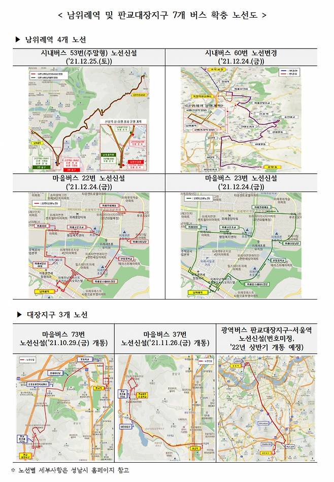 사진=성남시 남위례역·판교대장지구 버스 확충 노선도/사진제공=성남시