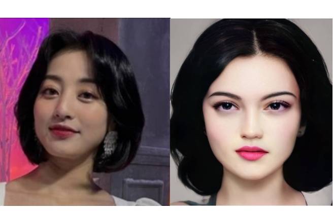 가수 트와이스 지효(왼쪽)와 디즈니 동화 백설공주를 인공지능(AI)으로 실사화 한 사진 [트와이스 공식인스타그램, 아트브리더 소셜미디어(@artbreeder_anime)]