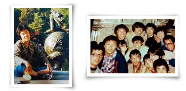 이재명 대선후보의 대학생 시절(왼쪽). 윤석열 대선후보(왼쪽에서 두 번째)의 대학생 시절. [사진 제공 · 이재명 선거캠프, 사진 제공 · 윤석열 선거캠프]