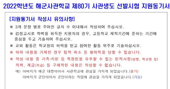 해군사관학교 입시 서류 중 하나인 지원동기서 〈사진=해군사관학교 홈페이지〉
