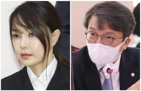 윤석열 국민의힘 대선 후보 부인 김건희씨(왼쪽)와 김의겸 열린민주당 의원. 연합뉴스