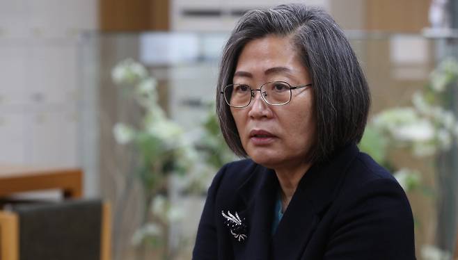 이수정 국민의힘 공동선대위원장이 15일 경기대 서울캠퍼스에서 매일경제와 인터뷰하고 있다. [이승환 기자]