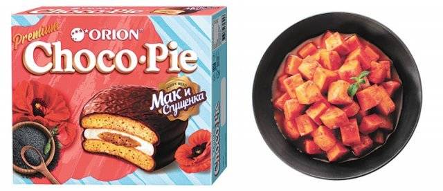 최근 국내 식품 회사들은 해외 시장을 늘리기 위해 현지인들의 입맛을 반영한 제품을 출시하고 있다. 왼쪽부터 오리온의 양귀비씨맛 초코파이와 대상의 당근김치 제품. 오리온·대상 제공