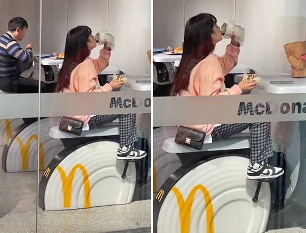 얼마 전 중국 맥도날드에서 포착된 여성의 모습이다. 17일 현지 SNS에 올라온 관련 동영상은 전 세계로 확산하며 많은 이들의 호기심을 자극했다.