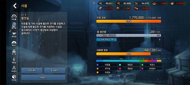 시설 강화로 다양한 자원을 생산할 수 있다