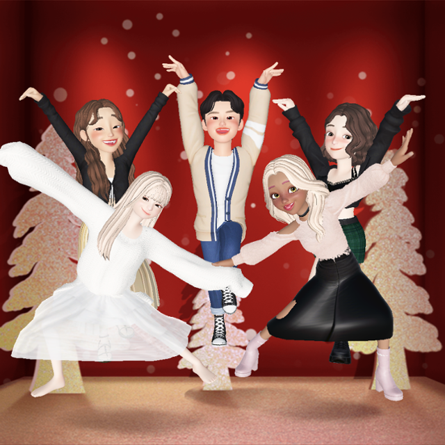 31일 '내 트리를 꾸며줘' 서비스를 개발한 프로젝트팀 '산타파이브'가 메타버스 플랫폼 제페토로 촬영한 단체 사진. 왼쪽부터 차례로 김예인, 안현지, 이예찬, 김다현, 조단원씨의 캐릭터. 장수현 기자