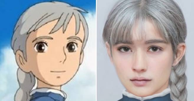 다시 젊어진 ‘소피’(왼쪽)와 그가 사람의 형상으로 구현된 모습. [유튜브 캡처]