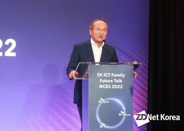 이석희 SK하이닉스 사장, 지난 6일(현지 시간) 미국 라스베이거스에서 진행된 기자간담회. (사진=지디넷코리아)